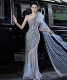 ロングドレス 高品質 キラキラ ナイトドレス 宴会 ワンショルダー 演奏会 XH2-TSZY5-6