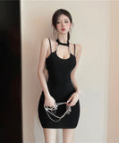 ミニドレス セクシー キャバドレス ウエストカット チェーン 肌見せ XH2-DD4127