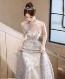 バースデーロングドレス 宴会 パーティー 演奏会 ホルターネック キラキラ XH2-TSZY12-6