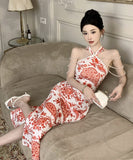 ロングドレス キャバドレス ナイトクラブ スリート 宴会 ホルターネック セクシー真珠 XH2-ZED886289DXH348A