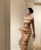 ロングドレス チュール エレガント セレブ風 オフショルダー 気質 宴会 パーティー 高級感 キラキラ XH2-ZED88655DXH346A