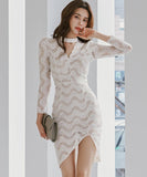 キャバドレス 膝丈ドレス 非対称 レース Ⅴネック セクシー エレガント XH2-ZED880855E