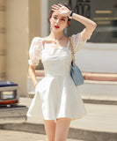 ミニドレス Aライン キャバドレス パフスリーブ レース 大人可愛い XH2-ZED889321GT350