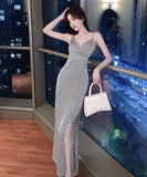 ロングドレス キャバドレス 千鳥格子 エレガント スリット 気質 chic おしゃれ XH2-ZED883938KKC111