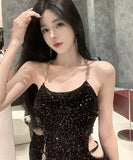 ミニドレス キャバドレス 透かし彫り キラキラ ナイトクラブ セクシー チェーン XH2-DD4828