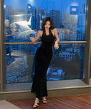 ロングドレス キャバドレス ホルターネック セクシー レース パーティー エレガント 宴会 キャバクラ XH2-XKD-D452-987-Nov17