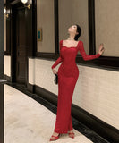 【Black&red】ロングドレス レース エレガント セレブ風 マーメイド 気質 宴会 パーティー 高級感 女子力 XH2-ZED885573DXH238B