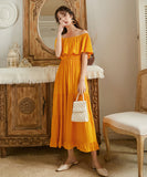 【3色】サンドレス ビーチ 旅行 ロングドレス フリル オフショルダー 大人可愛い XH2-XHY918885