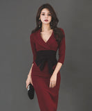 キャバドレス Vネック セクシー 通勤 エレガント 膝丈ドレス XH2-ZED889113N14