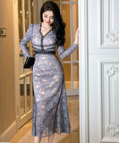 手作り 膝丈ドレス レース 高級感 Vネック エレガント 気質 セレブ風 宴会 XH-JY20910