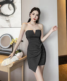 【3色】ミニドレス ベアトップ セクシー キャバドレス 谷間見せ ナイトクラブ XH2-YM8794