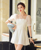 ミニドレス Aライン キャバドレス パフスリーブ レース 大人可愛い XH2-ZED889321GT350