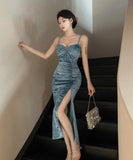 【4色】ロングドレス セクシー 着瘦せ 宴会 美足効果 キャバクラ 谷間魅せ XH2-DD5321