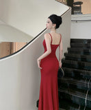 【2色】ロングドレス 肌見せ マーメイド エレガント 気質 宴会 袖付き XH2-ZED885532DXH238B