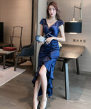 【2色】ロングドレス キャバドレス ナイトクラブ スリート 宴会 フリル セクシー 気質 XH2-JX3873