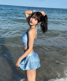 デニムビキニ セクシー ワンピース 超人気 ホルターネック 女子力 可愛い XH7-GM-adn004