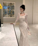 ロングドレス レース エレガント セレブ風 マーメイド 気質 宴会 パーティー 高級感 女子力 XH2-ZED888563DXH238A