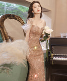 キラキラ ロングドレス パーティードレス 宴会 披露宴 誕生日 演奏会 お姫様 ナイトドレス XH2-MBYD9-26