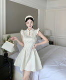 【2色】ミニドレス 中華風 Aライン 着瘦せ CHIC 大人可愛い 気質 XH2-DD4874