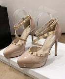 【2色】パンプス　痛くない　ハイヒール　ピンヒール　通勤用　エナメル　パンプス リベット　ハイヒール ポインテッドトゥ ヒール10cm エナメル　パンプス　ピンヒール 美脚パンプス 定番 フォーマル 結婚式 オフィス 大きいサイズ25.5cm XH5-DLHS6266-1