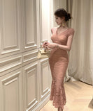 【3色】キャバドレス 膝丈ドレス エレガント レース Vネック マーメイドドレス 宴会 パーティー XH2-CD7-343-91760530