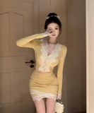 【2点セット】ニットミニドレスレース谷間見せカワセクシーおしゃれ大人可愛いXH2-XKD-D355-5003-Mar16
