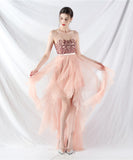 【5色】ロングドレス チュール ナイトドレス party キラキラ 宴会 演奏会 ベアトップ セクシー お姫様 XH2-YEY31882#