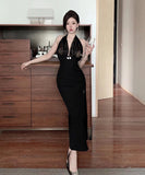 ロングドレス セクシー ホルターネック 谷間魅せ ナイトクラブ XH2-ZED889010DXH343