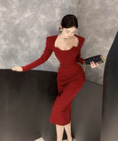 【2色】ロングドレス小顔効果セクシーマーメイド袖付き気質エレガントXH2-DD5667