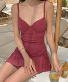 【2色】水着 ビキニワンピース Aライン 体型カバー 露出控え 着痩せ 気質 フラワー カワセクシー XH7-DP-A33936