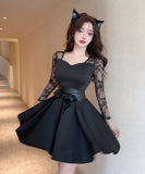 ミニドレス キャバドレス Aライン 着瘦せ レース セクシー リボン XH2-ZED883127BH453