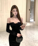 ロングドレス キャバドレス レース ベアトップ セクシー マーメイド 宴会 パーティー XH2-ZED886175DXH343A