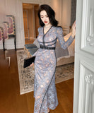 手作り 膝丈ドレス レース 高級感 Vネック エレガント 気質 セレブ風 宴会 XH-JY20910