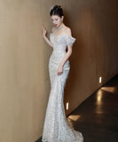 ロングドレス キラキラ ベアトップ 宴会 誕生日 演奏会 マーメイド セクシー XH2-YFTK4/12