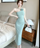 【3色】ロングドレス ワンーショルダー フラワー セクシー セクシー おしゃれ XH2-DD6621