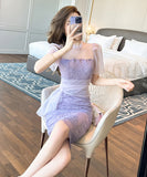 【手作り】膝丈ドレス キャバドレス 高品質 レース チュール エレガント 気質 XH2-JY20366