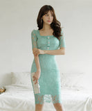 【2色】膝丈ドレス レース キャバドレス エレガント 谷間見せ おしゃれ XH2-ZED889741BH538