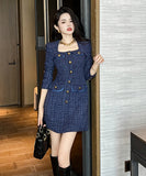 ミニドレス 手作り 秋新作 セレブ風 ツイード 小顔効果 スクエアネック エレガント XH2-JY20784