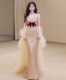 手作り ロングドレス ナイトドレス 宴会 キラキラ ベアトップ 誕生日 演奏会 XH2-TSZY0706