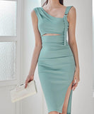 膝丈ドレス タイトドレス 非対称 エレガント 気質 おしゃれ XH2-ZED889752BH538