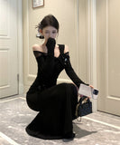 ロングドレス スリート キャバドレス オフショルダー カワセクシー 気質 フラワー XH2-XKD-D342-867-Oct13