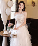 ロングドレス ベアトップふわふわ 刺繍 カラードレス 高級感 ウェディングドレス 宴会 演奏会　XH2-MBYD-ltao731899852919