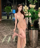 膝丈ドレス チュール フリル 谷間見せ ホルターネック セクシー パーティー エレガント XH2-CD-1-E215-32190590