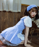 【 コスプレ3点セット]】フリル ギンガム チェック プチプラ メイドXH2-FSM004