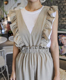 【2色】ワイドパンツ おしゃれ 着痩せ 通勤 かわいい フリル XH2-YF1148