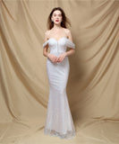 【3色】ロングドレス キラキラ パーティードレス オフショルダー お姫様 誕生日 演奏会 宴会 XH2-YEY18729#