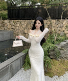 ロングドレス キャバドレス レース エレガント セレブ風 ホルターネック フラワー マーメイド XH2-DD7669