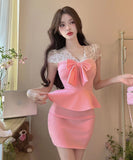 【3色】ミニドレス キャバドレス レース リボン カワセクシー 女子力 フリル着痩せ XH2-YD-JM-ZE076-6810
