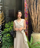 【2色】ロングドレス エレガント Vネック 美足効果 気質 袖付き XH2-ZED881315E439