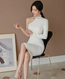 膝丈ドレス キャバドレス エレガント 気質 ワンショルダー セクシー 着瘦せ XH2-JW2673BH506